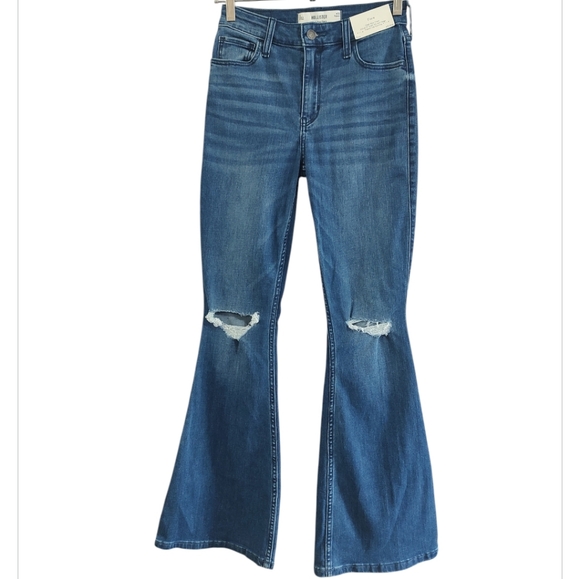 Hollister Distressed High-Rise Flare Blue Jeans - Picture 1 of 5